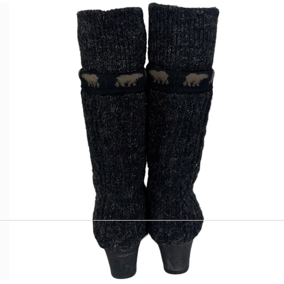 Sorel Crazy Cable Wedge Knit Winter Boots Leather Size 39.5 or 8.5 Black Tall - Picture 4 of 9